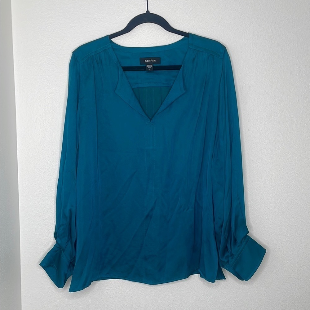 Karen Kane Satin Collared Long Sleeve Blouse
